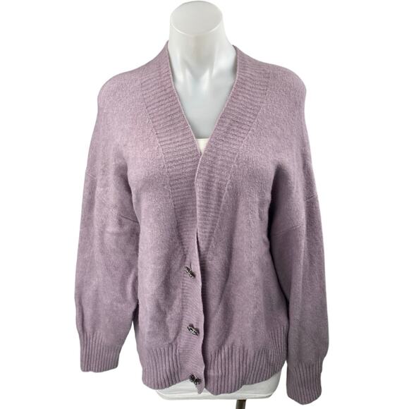 H&M Women's Purple V-Neck Button Down Long Sleeve Cardigan Sweater Top Size 2XL - Picture 1 of 4